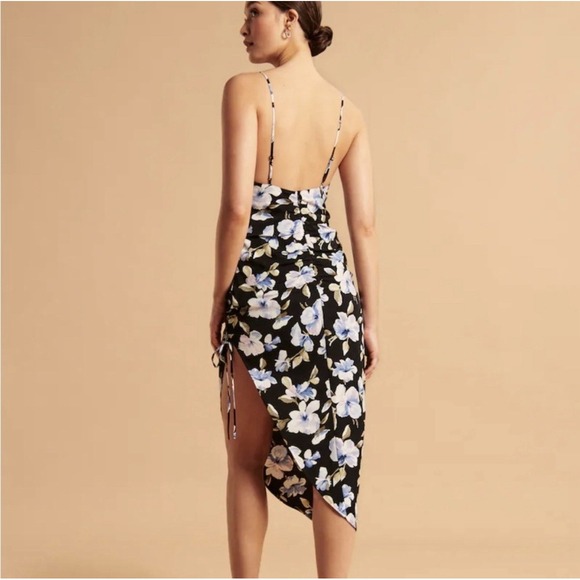 Abercrombie & Fitch Floral Cowl Neck Maxi Dress Small Tall Black Blue NWT - Picture 4 of 10